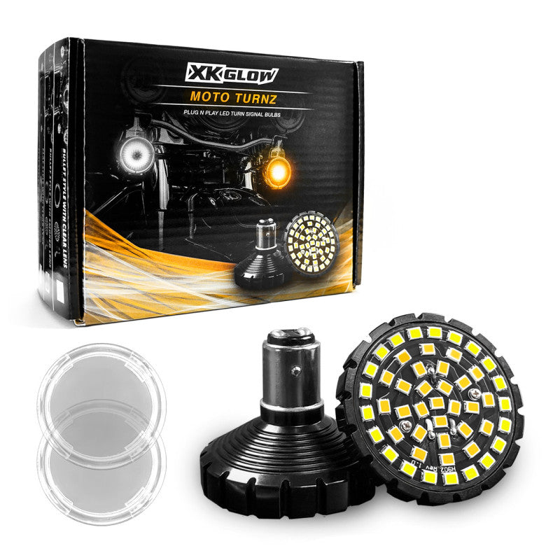 XKGlow Motorcycle Front LED Turn Signal Kit - Flat Style Clear Lenses - Part XK1157F-WA-C