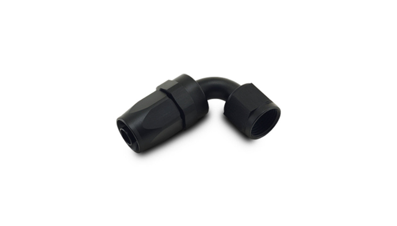 Vibrant 90° Female Swivel Hose End – -10AN, Black Anodized (21910)