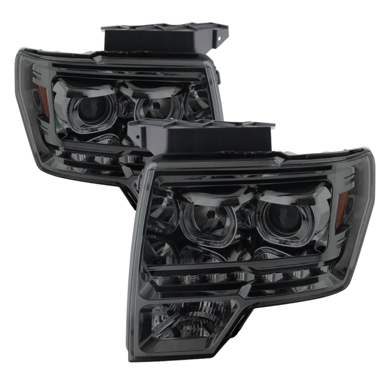 Xtune Ford F150 09-14 Projector Headlights Halogen Model Only LED Halo Smoked PRO-JH-FF15009-CFB-SM SPYDER