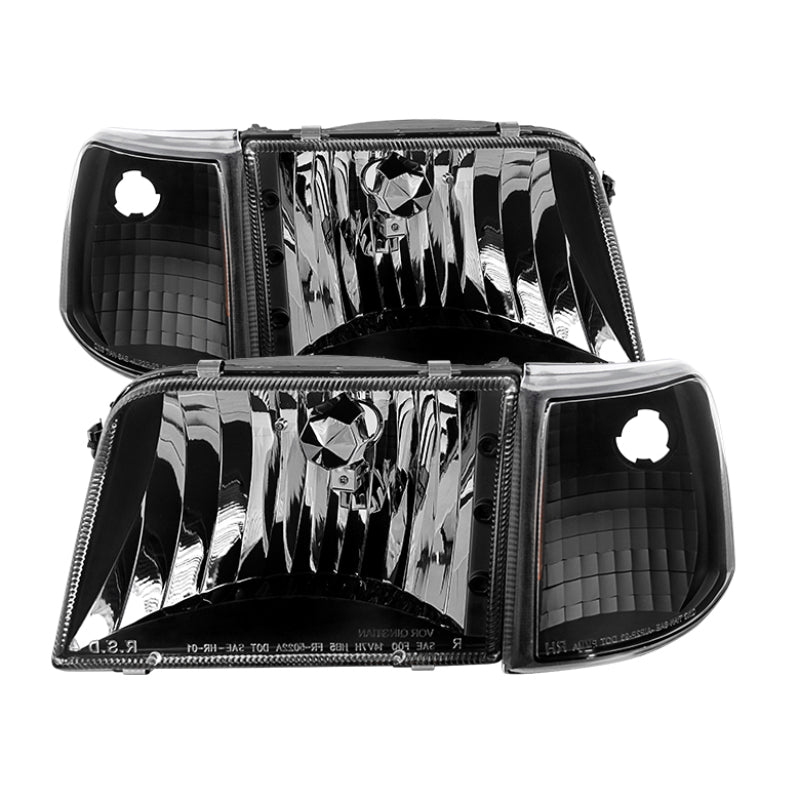 Xtune Ford Ranger 93-97 Crystal Headlights w/ Corner Lights 4pcs Sets Black HD-JH-FR93-SET-BK SPYDER