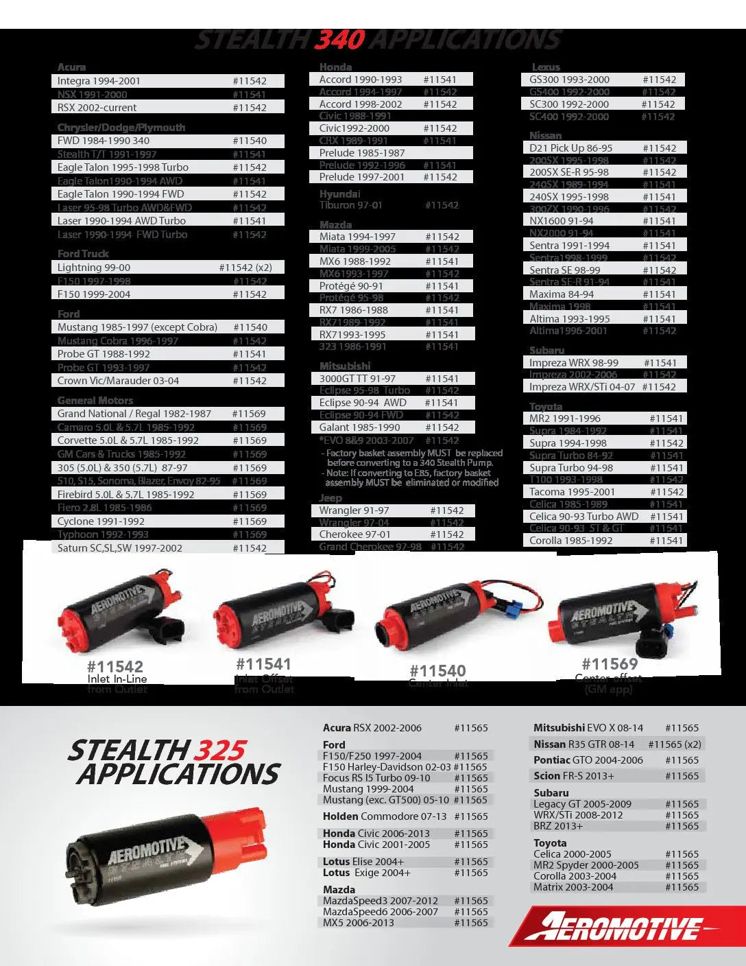 Aeromotive In-Tank Fuel Pump 325LPH V8 1999-2010 P/N 11565 Aeromotive