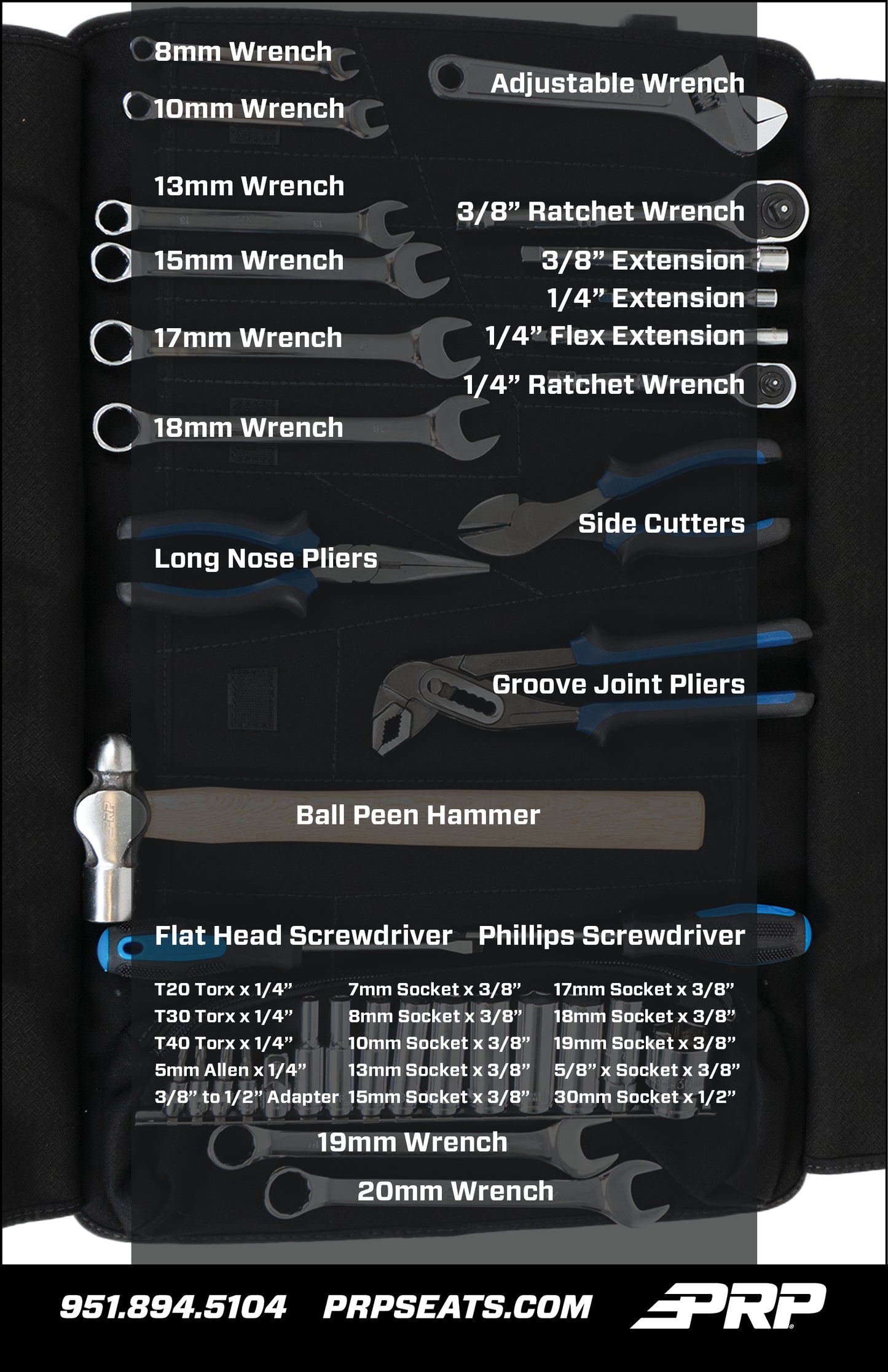 PRP 35pc Can-Am Roll Up Tool bag Tool kit - Black E112