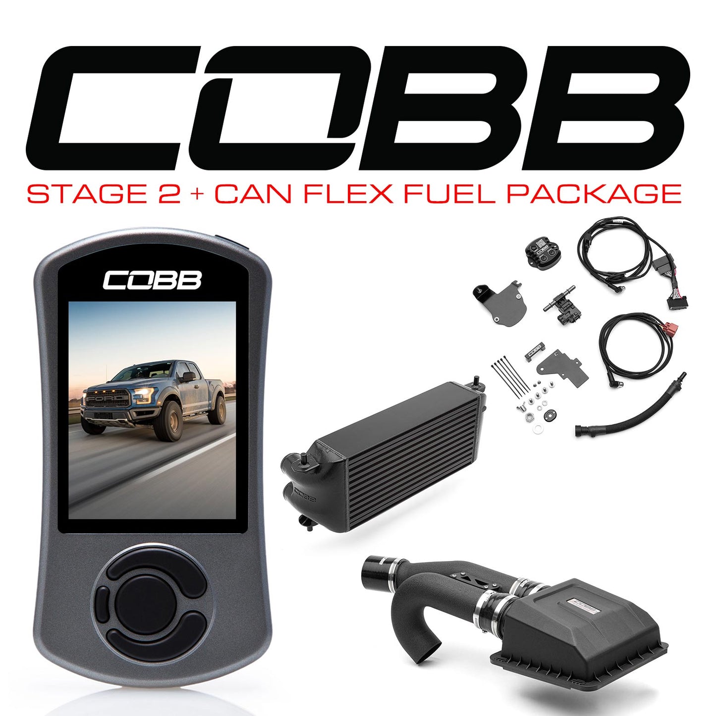 Cobb 17-20 Ford F-150 Ecoboost Raptor w/TCM Stg2+ CAN FF Power Pkg (OE Loc I/C) - Black - FOR0050S20BK-TCM-FF