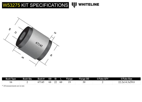 Whiteline Plus 12/01-04/07 Toyota Corolla ZZE122/123 Front Lower Inner Rear Control Arm Bushing Kit - W53275 Whiteline