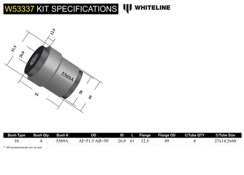WHITELINE PLUS 11/05+ DODGE CHARGER/ 3/08+ CHALLENGER FRONT UPPER INNER CONTROL ARM BUSHING KIT - W53337 Whiteline