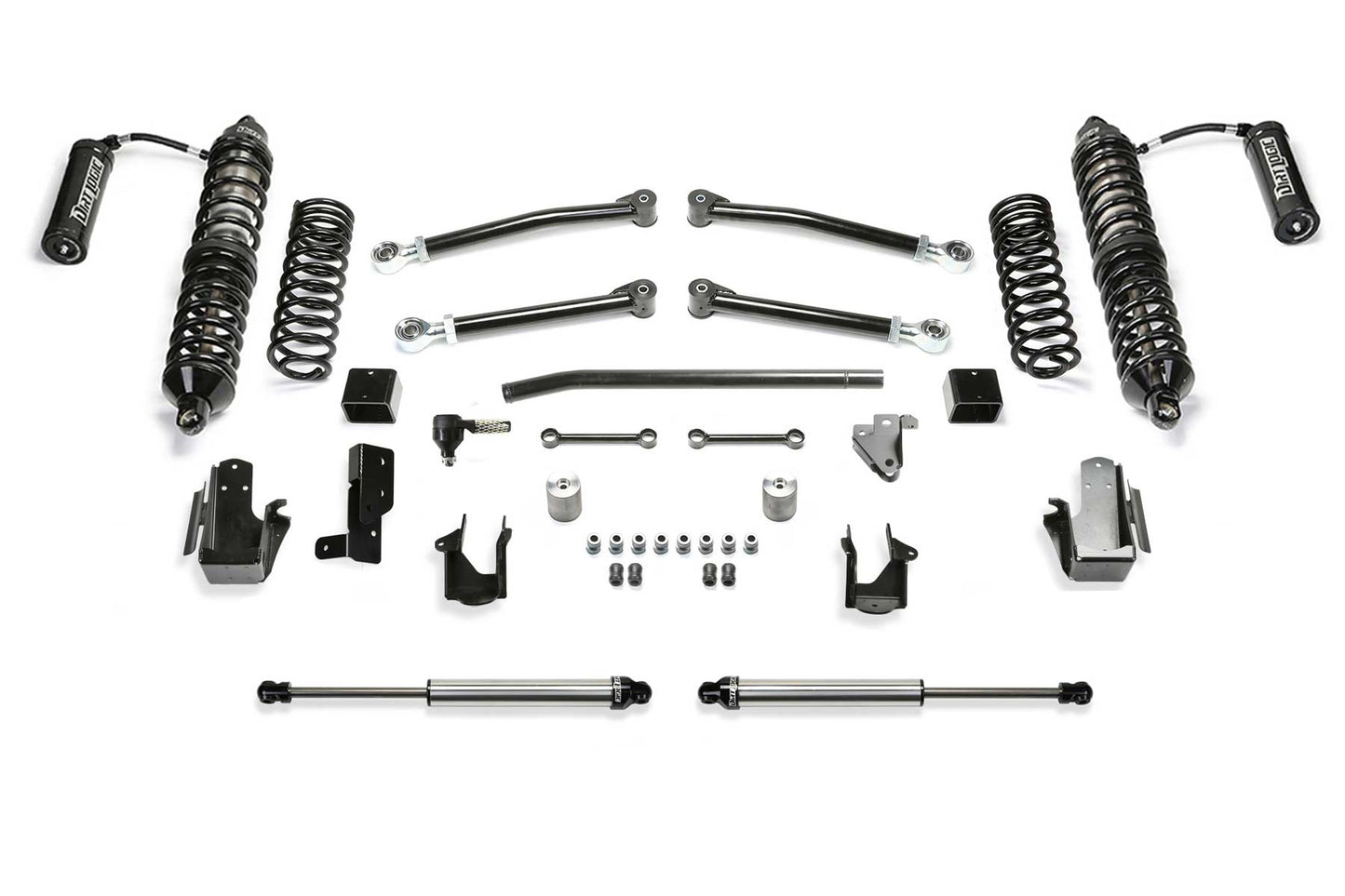Fabtech 5in Trail Suspension System with Dirt Logic 2.5 Reservoir Coilovers and Dirt Logic Rear Shocks for 2021-2022 Jeep Wrangler JL 4WD Gas 4-Door (K4231DL)