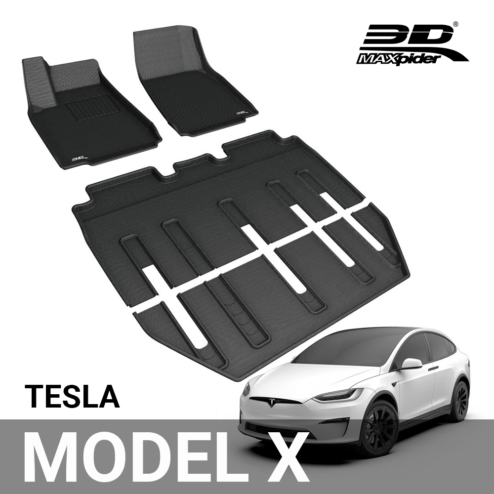 3D MAXpider L1TL00501509 2017-2020 Tesla Model X Folding 7-Seats Kagu 1st & 2nd & 3rd Row Floormats - Black