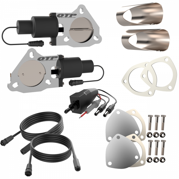 QTP Dual 3in Electric Valves / Wiring / 1 Toggle Switch / 2 2.75in DIY Cutout Pipes QTP