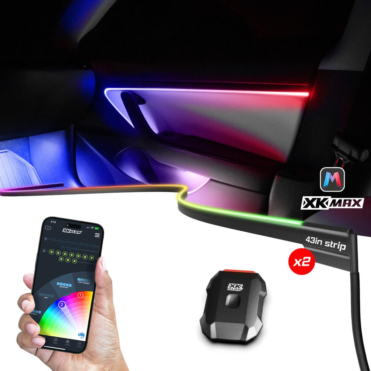 XKGlow XKmax 2x43in Fiber Optic Interior Ambient Light Strip App Control Kit - 2 Piece - Part MX-FO-STA