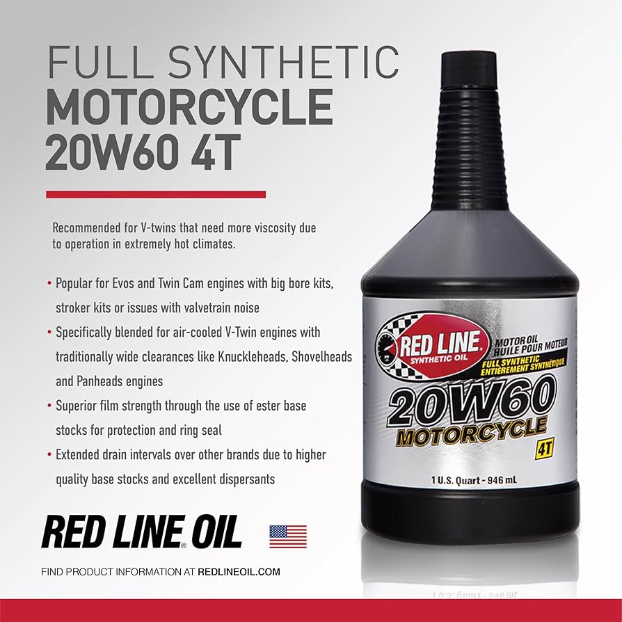 Red Line 12604 20W‑60 Full Synthetic Motorcycle Oil – 1 Quart Red Line