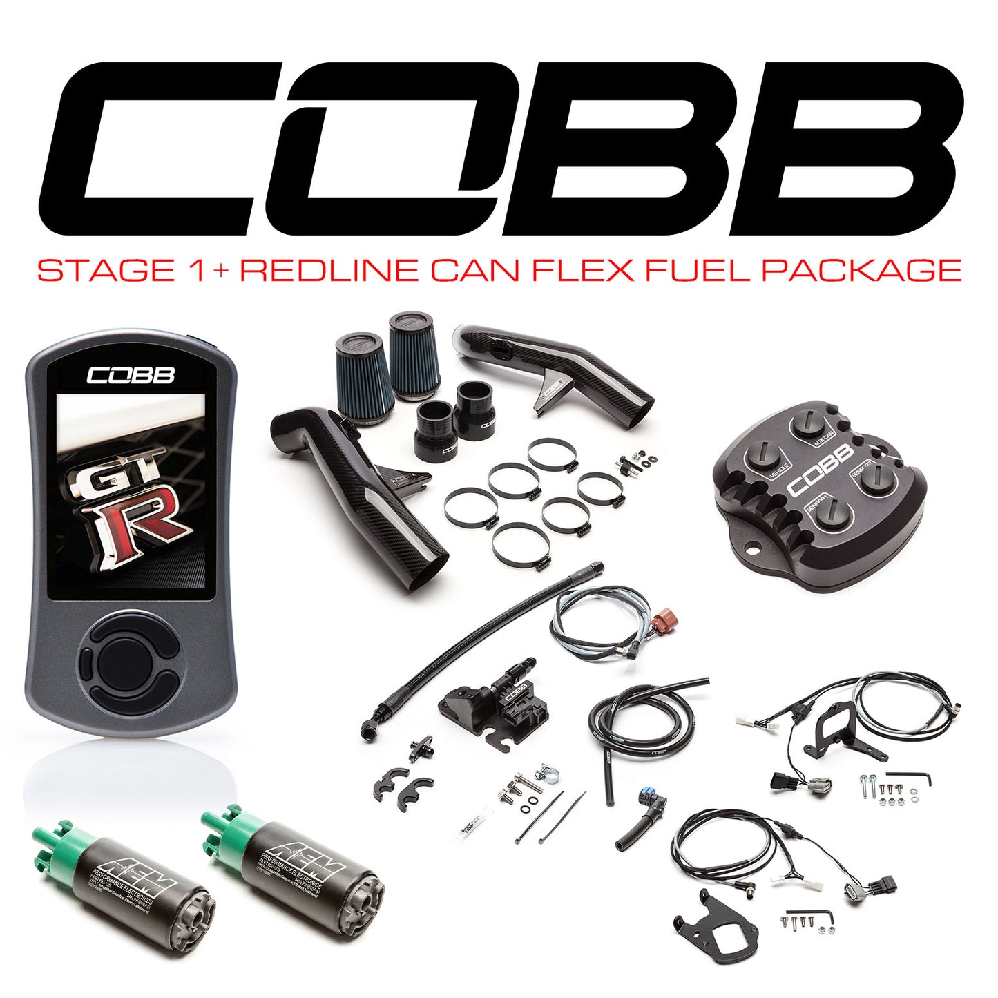 COBB 15-18 Nissan GT-R Stage 1+ Redline CF CAN Flex Fuel Power Package w/TCM Flashing (RHD) NIS008011PCFFF-RHD
