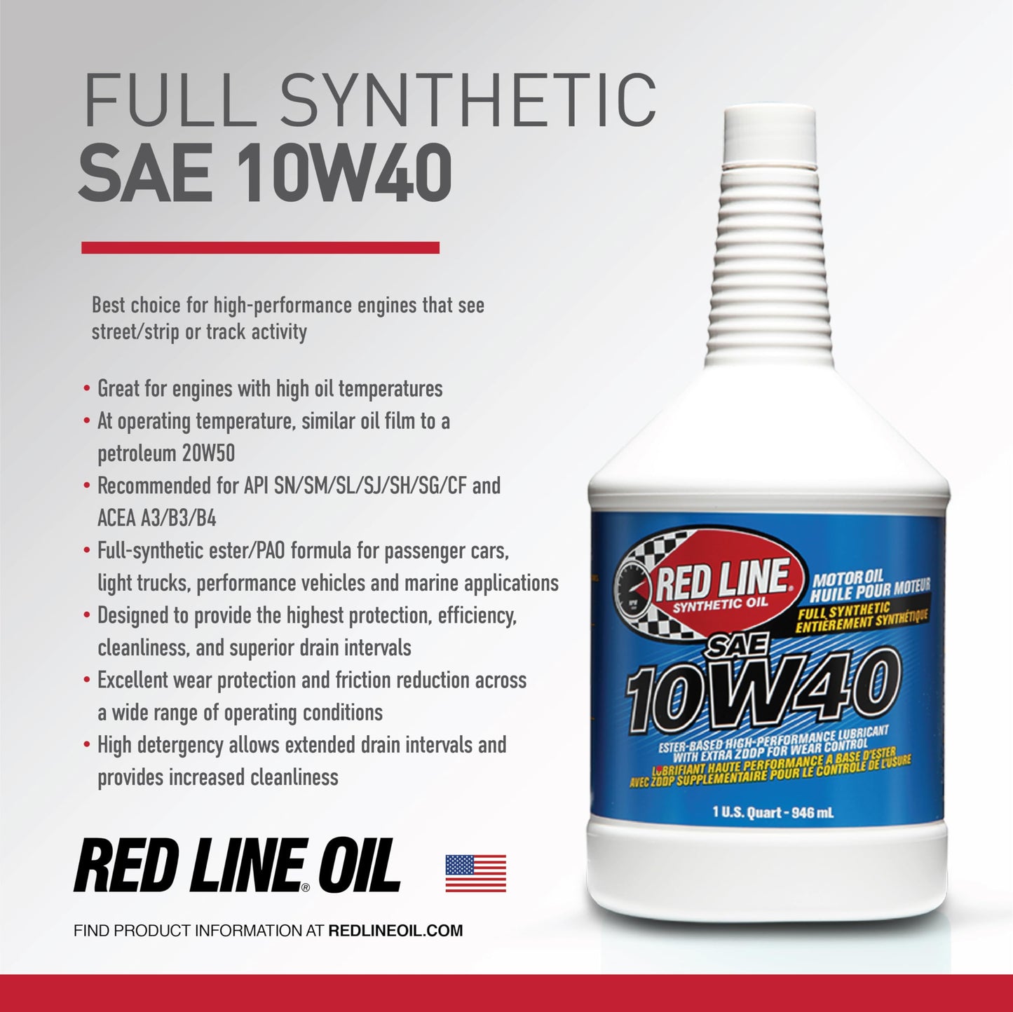 Red Line 11405 10W‑40 Full Synthetic Motor Oil – 1 Gallon Red Line