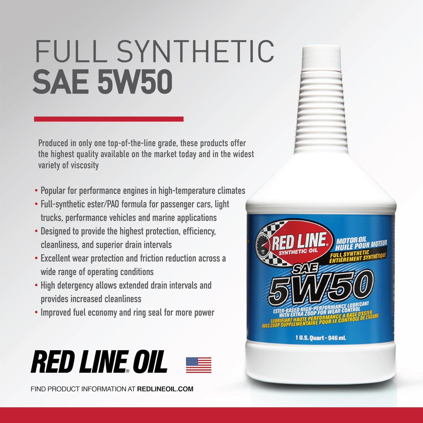 Red Line 11604 5W‑50 Full Synthetic Motor Oil – 1 Quart Red Line