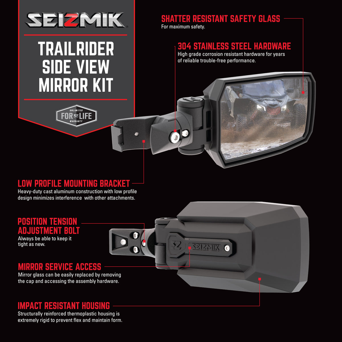 Seizmik Side Mirror Extension Mounts for Pro-Fit Ranger