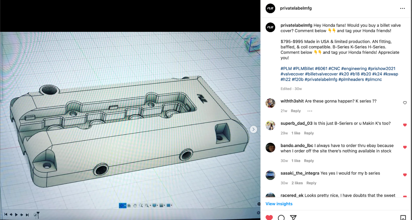 PLM Billet Valve Cover - Honda B-Series B18 B20 B16 PrivateLabelMfg