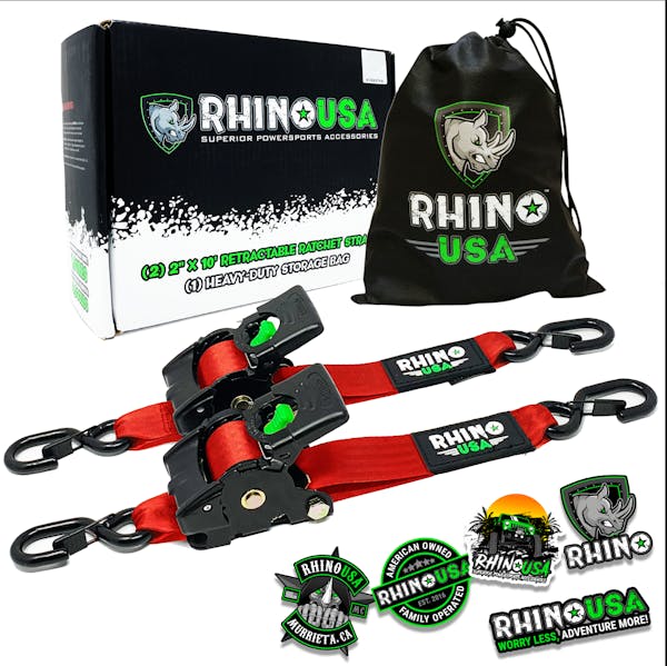 Rhino USA Retractable Ratchet Straps (2Pk 2Inx10Ft) (Red)