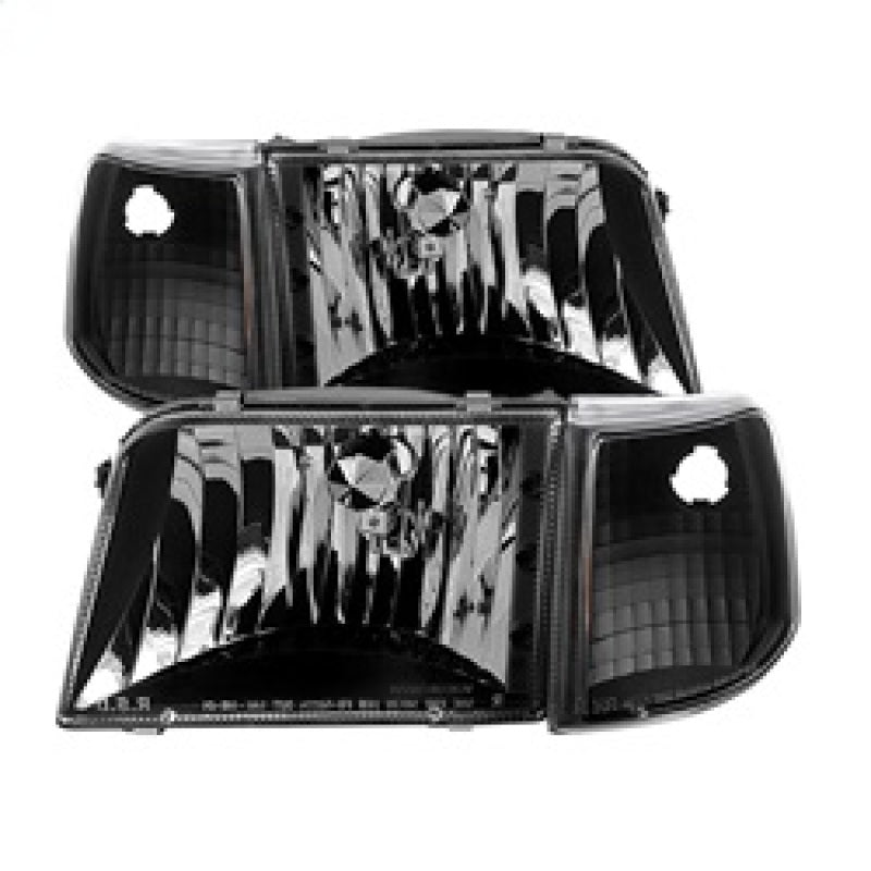 Xtune Ford Ranger 93-97 Crystal Headlights w/ Corner Lights 4pcs Sets Black HD-JH-FR93-SET-BK SPYDER