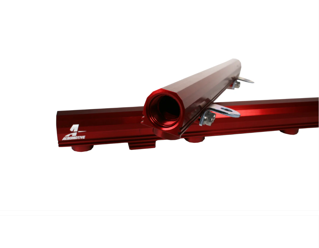 Aeromotive red billet fuel rails for Ford 5.0L Coyote Mustang and F150 14130