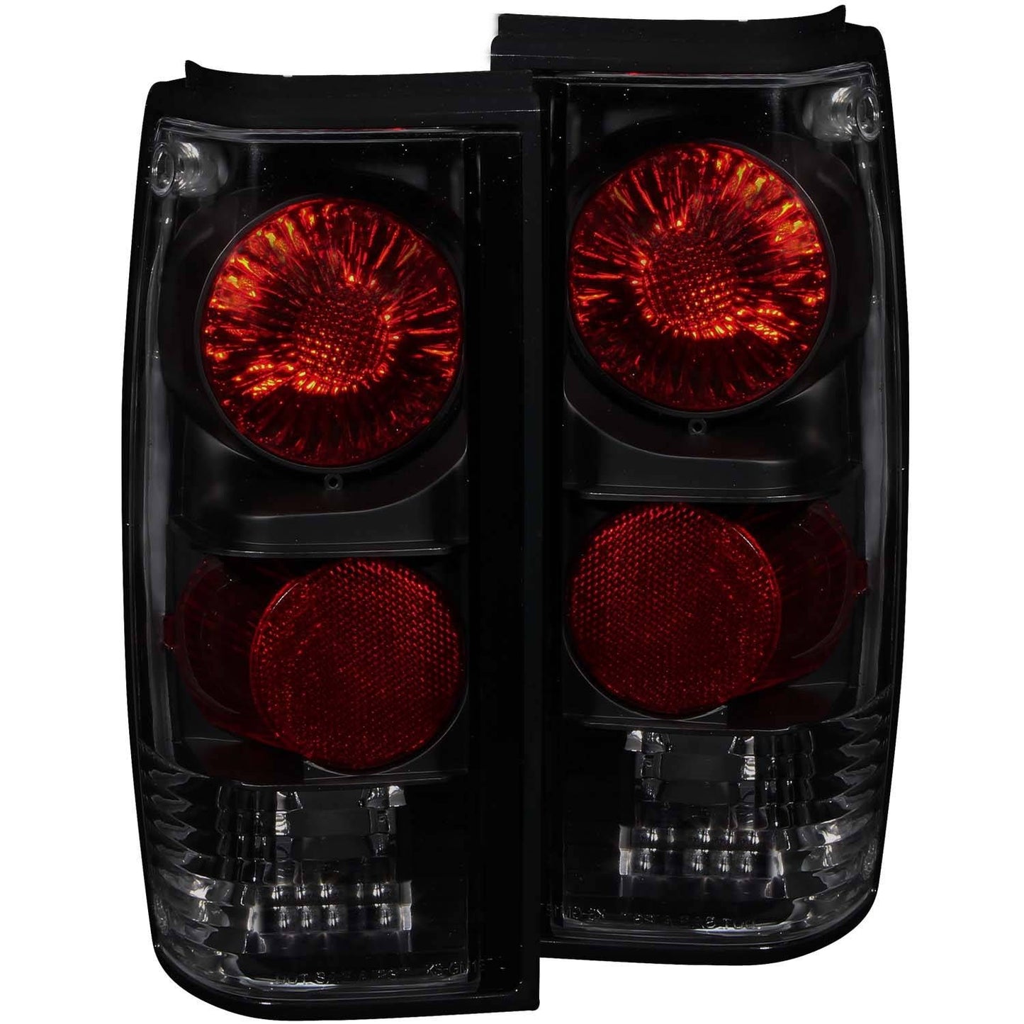 Anzo 211163 Tail Lights for Chevy S-10 (82-93) and GMC Sonoma (91-93) with chrome housing, dark smoke lens, and bright incandescent illumination.