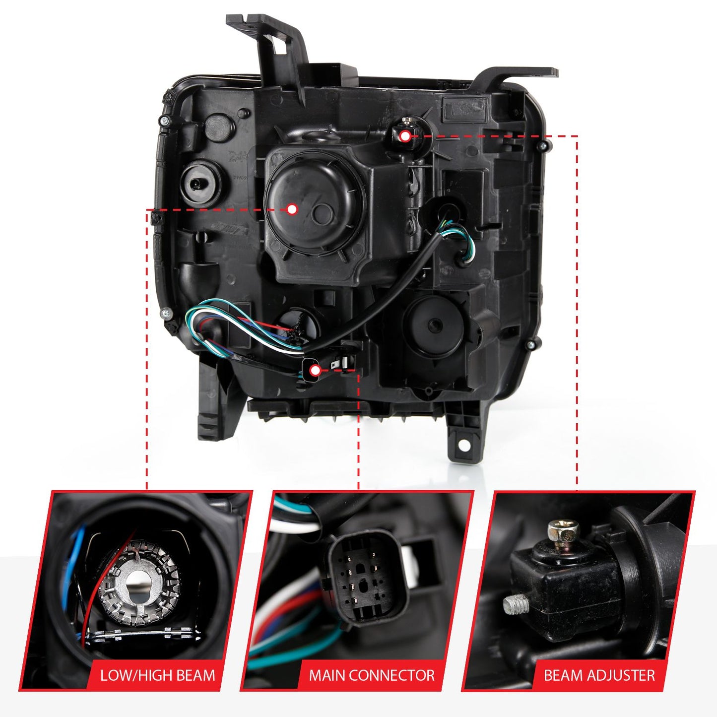 ANZO 111485 Projector Plank Style Headlights with Black Housing and Clear Lens for GMC Sierra 1500 2016-2019 (HID compatible, bulb not included).