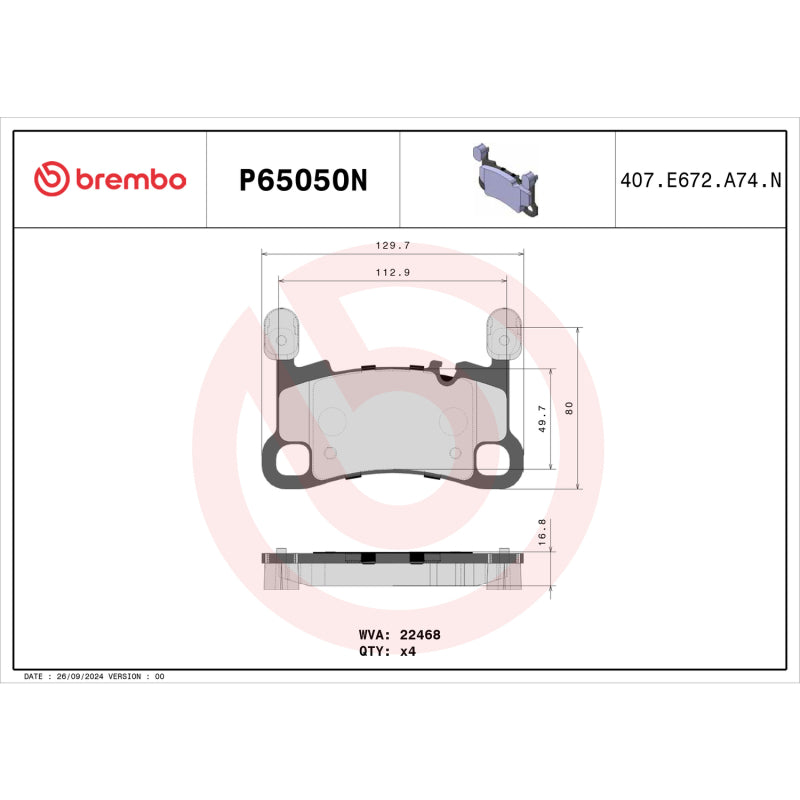 Brembo 20-21 Porsche 911/Panamera/Cayman/718 Cayman/718 Spyder Rear NAO Brake Pad
