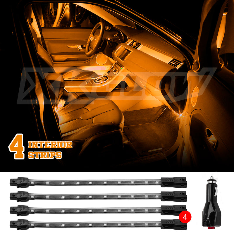XKGlow Amber - 4x8" Single Color XKGlow UnderglowLED Accent Light Car/Truck Kit - 4 Piece - Part XK041004-A