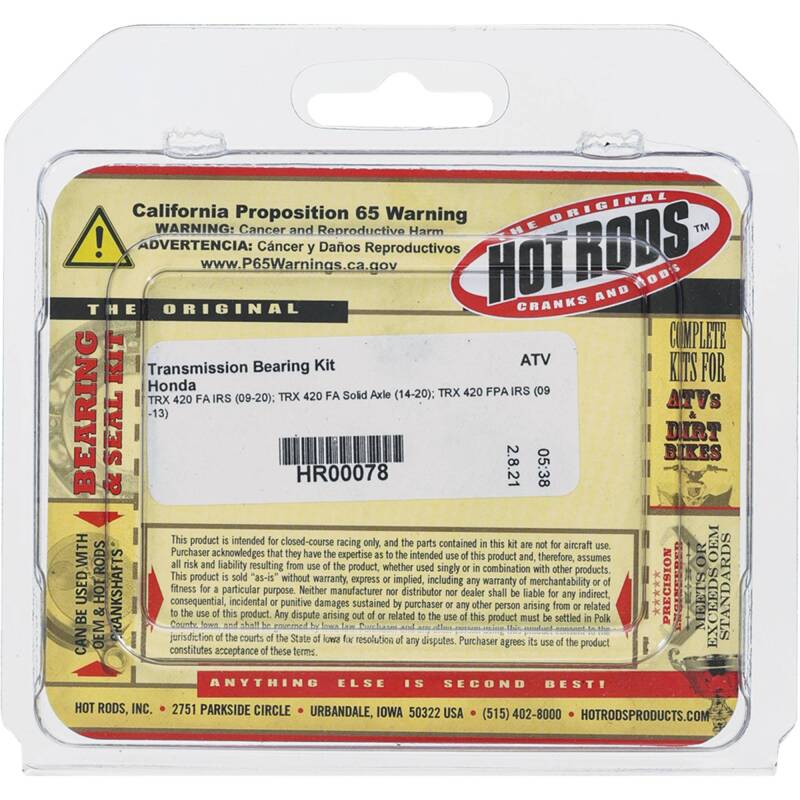 Hot Rods 09-13 Honda TRX 420 FPA IRS 420cc Transmission Bearing Kit HR00078