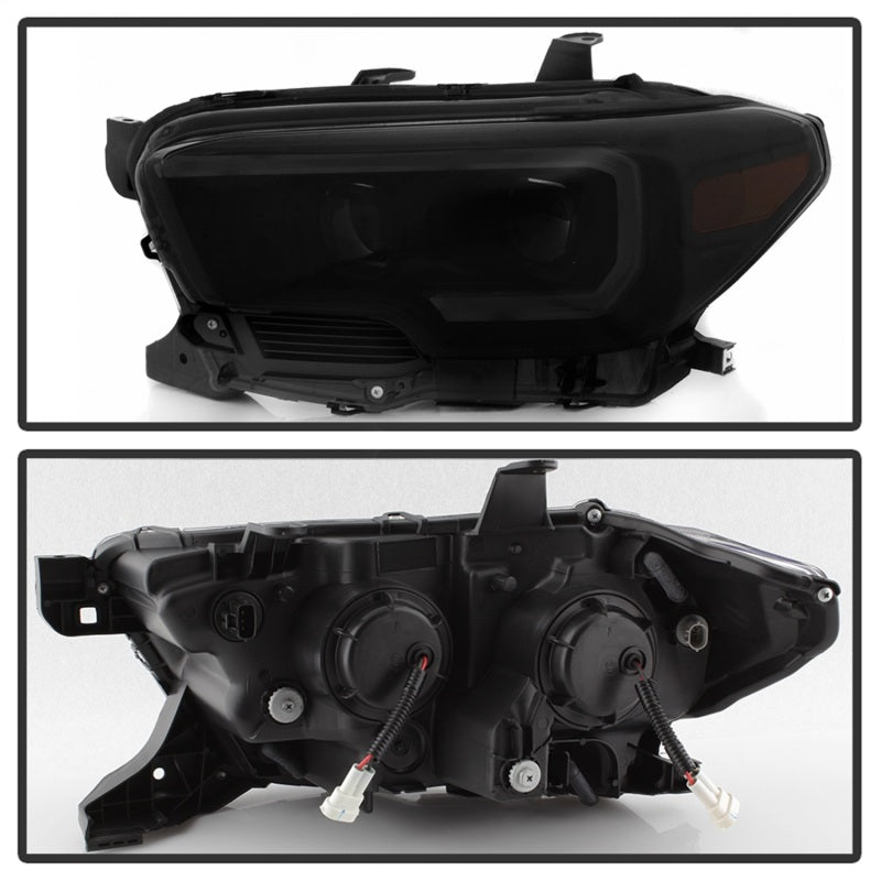xTune 16-18 Toyota Tacoma SR/SR5 DRL Proj Headlights w/Turn Signal - Blk Smk (PRO-JH-TTA16-SR-BSM) SPYDER