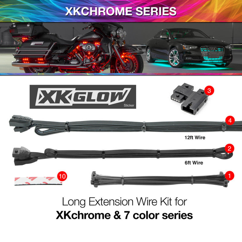 XKGlow Extension Wire Kit for XKchrome & 7 Color Series for Car - Part XK-4P-WIRE-KIT-CAR