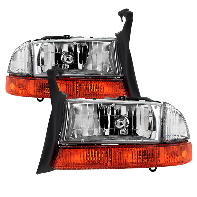 xTune Dodge Dakota 97-04 OEM Style Headlights w/ Bumper Signal Lights - Chrome HD-JH-DDAK97-OE-SET SPYDER