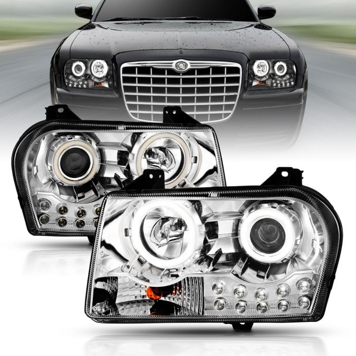 ANZO CHRYSLER 300 05-10 PROJECTOR HALO HEADLIGHTS CHROME W/ RX HALO & LED - 121136