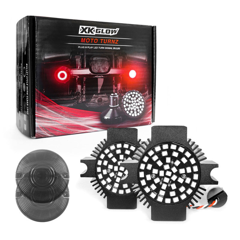 XKGlow Motorcycle Rear LED Turn Signal Kit - 1156 Flat Style Smoked Lenses - Part XK1156F-R-S