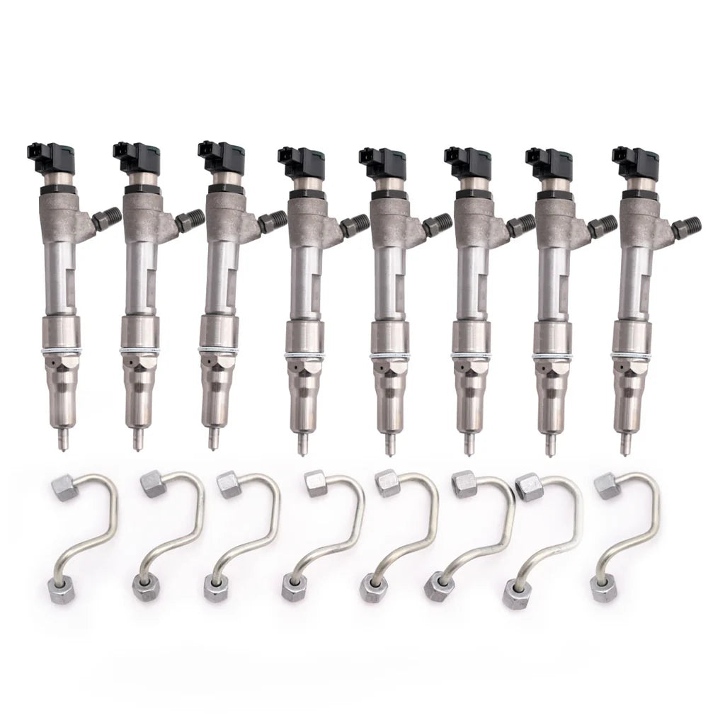 Dynomite Diesel DDPFD64-50 15 percent over remanufactured injector set with injector lines for 2008-2010 Ford Super Duty 6.4L Power Stroke trucks