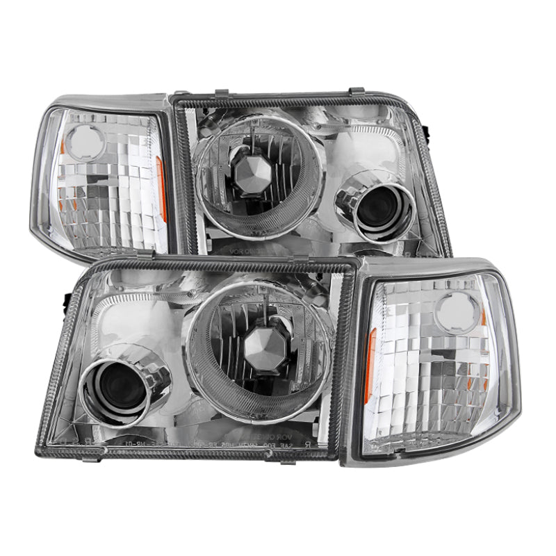 Xtune Ford Ranger 93-97 Projector Headlights w/ Corner Lights Chrome PRO-JH-FR93-SET-C SPYDER
