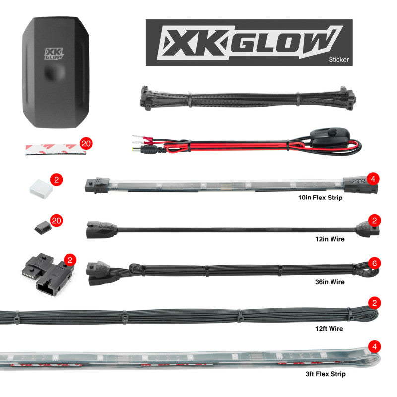 XKGlow 4x36" Strips + 4x10" Flex Strips Million Color XKchrome Smartphone App Controlled Boat Marine Kit - Part XK-BOAT-STA