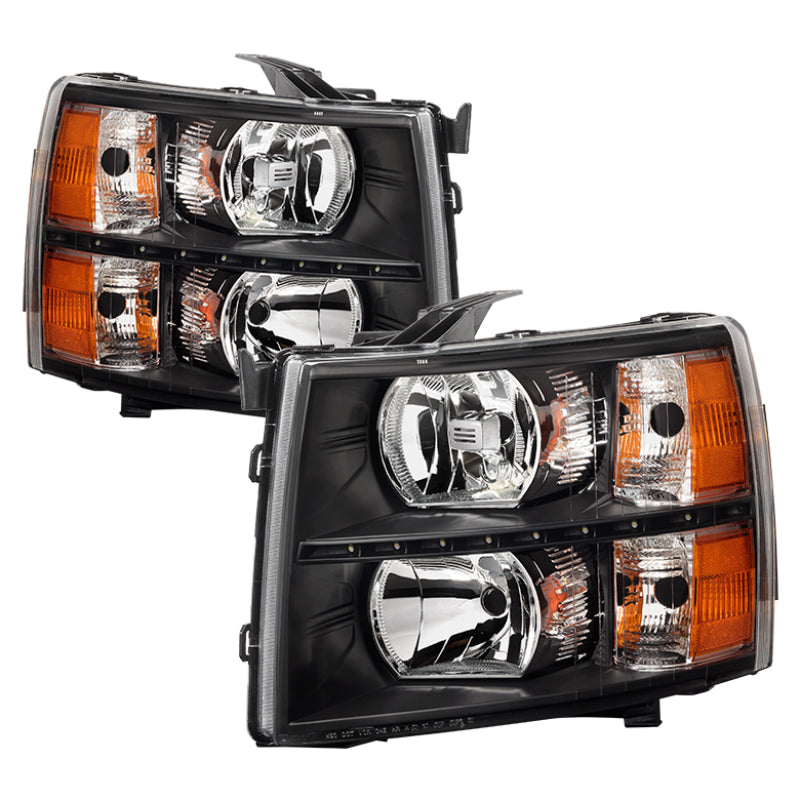 Xtune Chevy Silverado 07-13 Crystal Headlights w/ LED Black HD-JH-CS07-LED-BK SPYDER