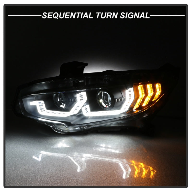 Spyder 16-18 Honda Civic 4Dr w/LED Seq Turn Sig Lights Proj Headlight - Black - PRO-YD-HC16-SEQ-BK SPYDER