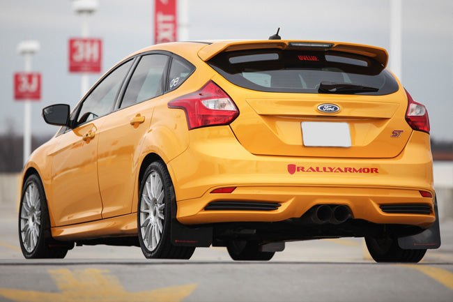 2012–2019 Ford Focus ST or RS with Rally Armor Black UR Mud Flaps and Red Logo – MF27-UR-BLK/RD