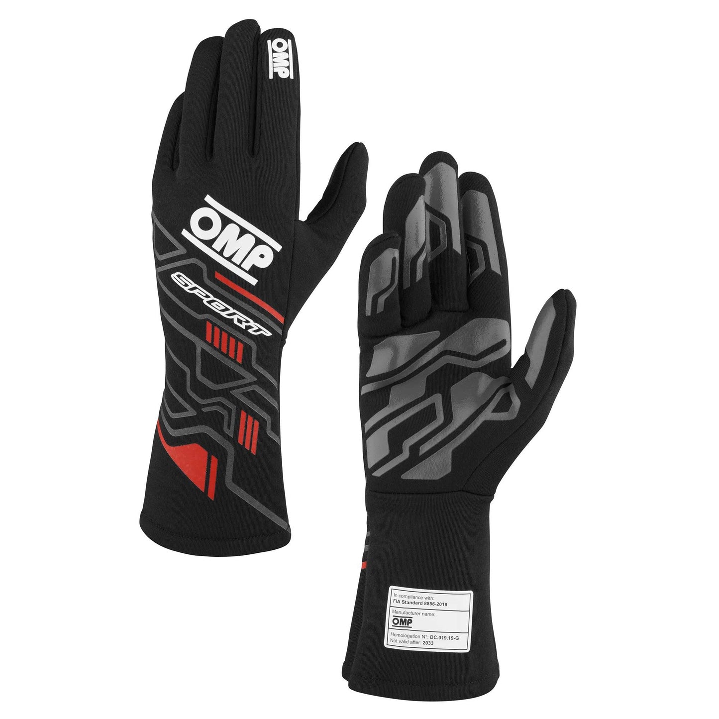 OMP Racing Sport Gloves FIA 8856-2018 Black/Red - Medium