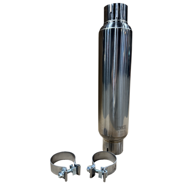 Kooks R300-14-CI 3 inch round clamp-in polished stainless steel muffler 14 inch body universal