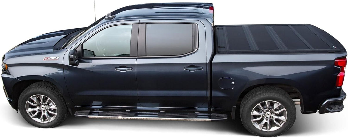 LEER HF650M hard quad-fold / 4-panel folding tonneau cover for 2019-2026 Chevrolet Silverado 1500 / GMC Sierra 1500 5'8" Short Bed, part 650300