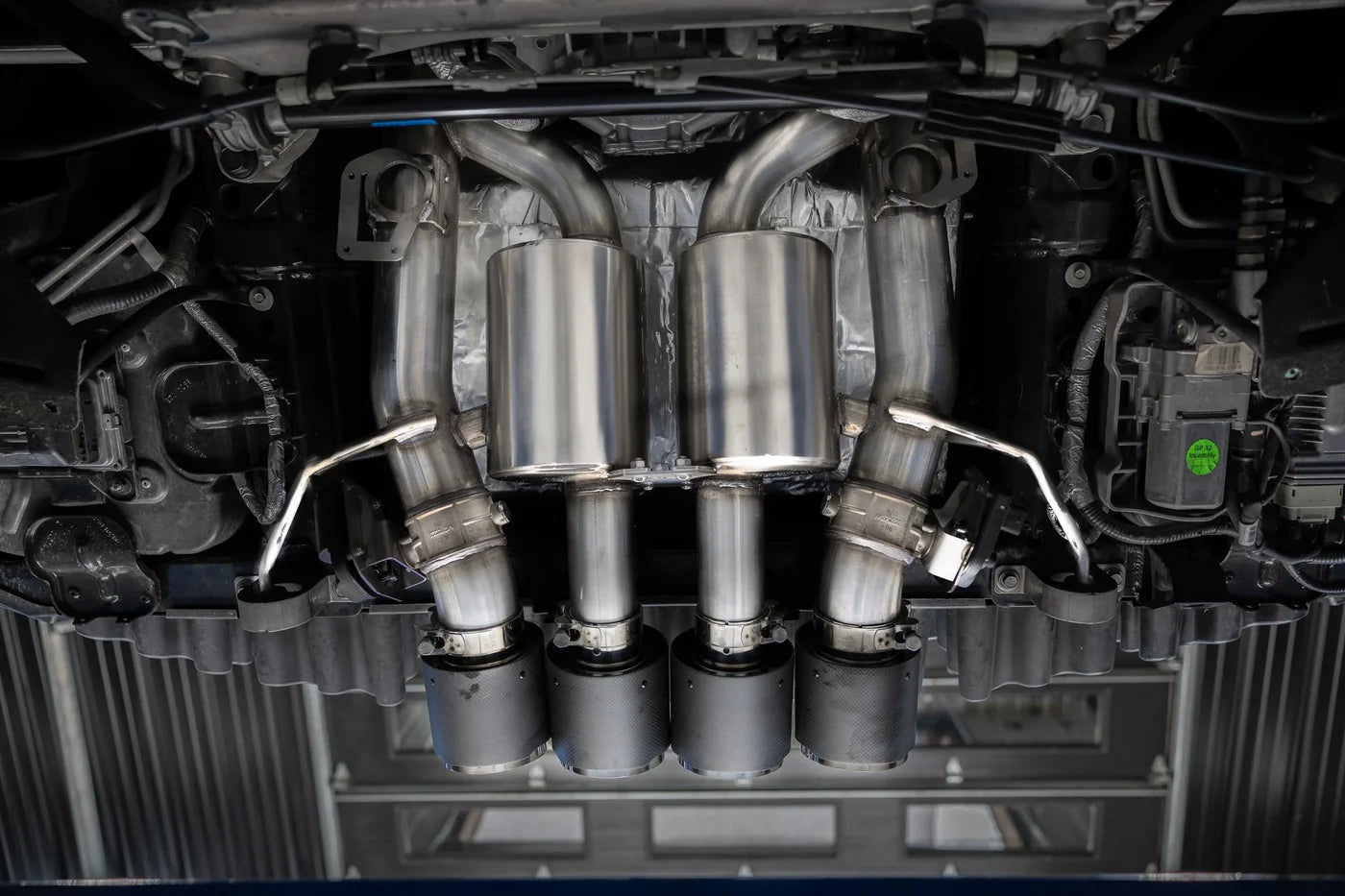 MBRP S70073CF ARMOR Pro 3-inch axle-back exhaust for 2014-2019 Chevrolet Corvette C7 with quad carbon fiber tips