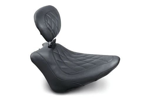 Mustang 79745 Diamond Stitch Black Solo Seat with Driver Backrest for Harley Softail Slim and Blackline
