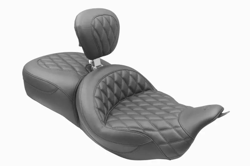 Mustang 89556 Double Diamond Super Touring Seat with Driver Backrest for Harley Touring