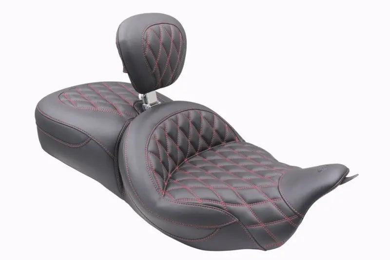 Mustang 89556AB Double Diamond Super Touring Seat with Driver Backrest American Beauty Stitch for Harley Touring