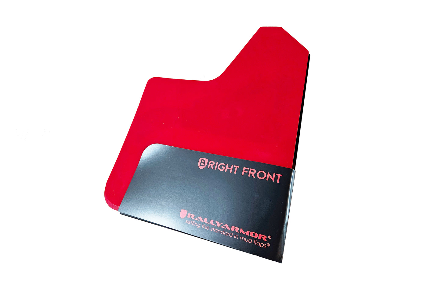 Close-up of Rally Armor Red UR Mud Flap with White Logo – MF12-UR-RD/WH