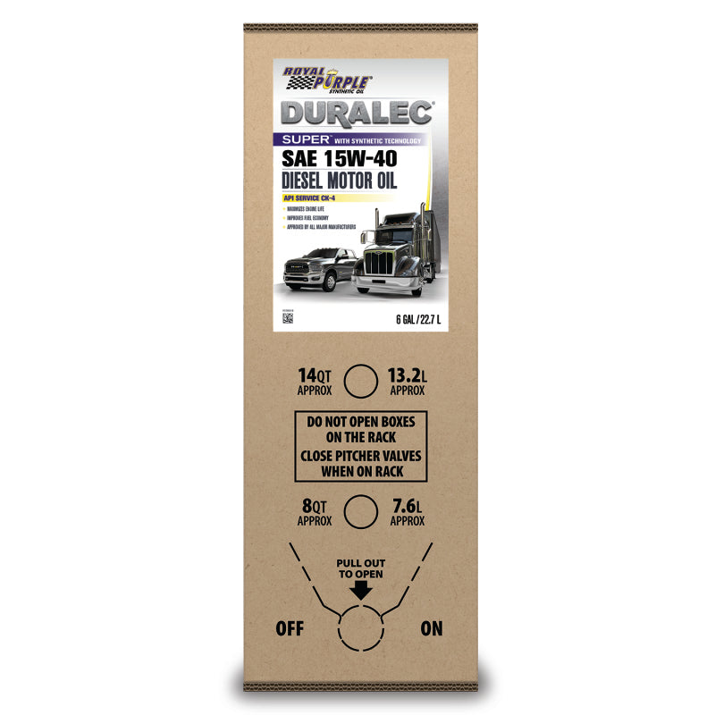 Royal Purple Duralec Super Synthetic Diesel Motor Oil 15W-40, 6-gallon bag-in-box, part number 60154