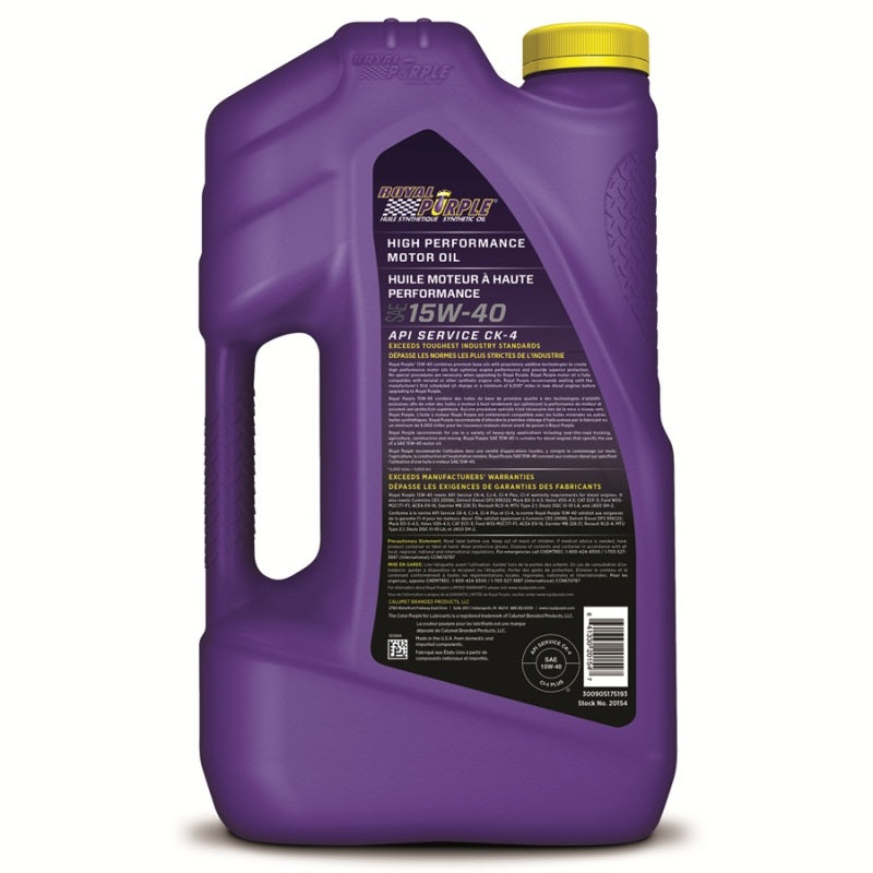 Royal Purple Duralec Super Synthetic Diesel Motor Oil 15W-40, Canadian label, 3 x 5-quart case, part number 23154