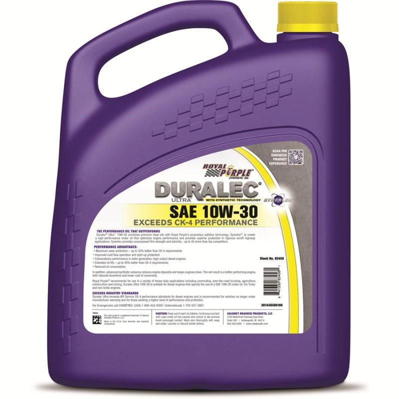 Royal Purple Duralec Ultra High Performance Diesel Motor Oil 10W-30, 3 x 1-gallon case, part number 80456