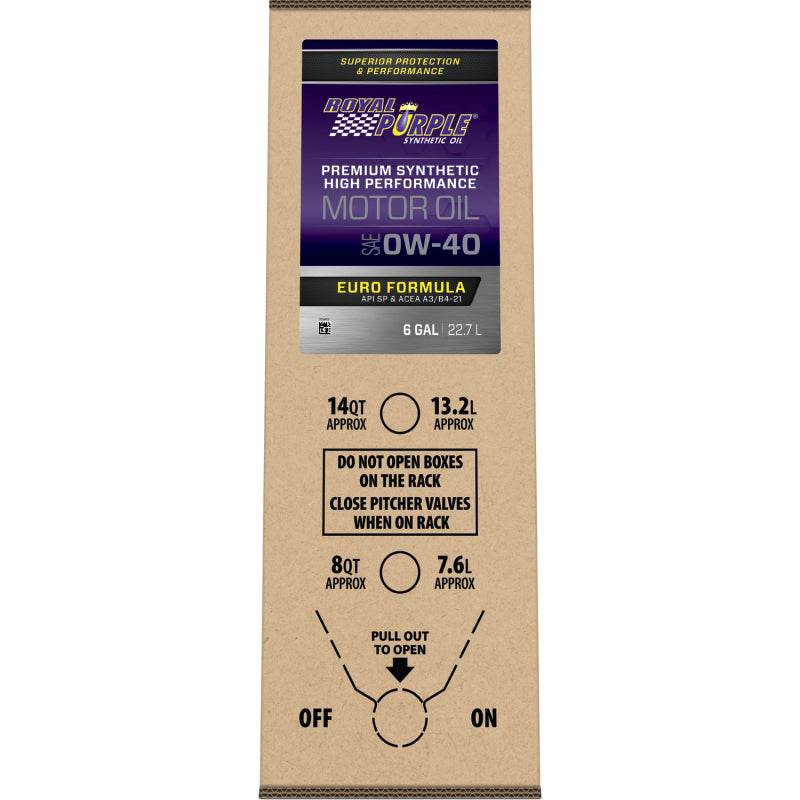 Royal Purple High Performance European Formula Synthetic Motor Oil 0W-40, 6-gallon bag-in-box, part number 60040